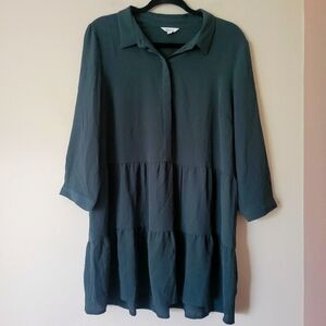 Reitmans Tiered 3/4 Sleeve Babydoll Tunic Shirt in Deep Forest Green Size Large